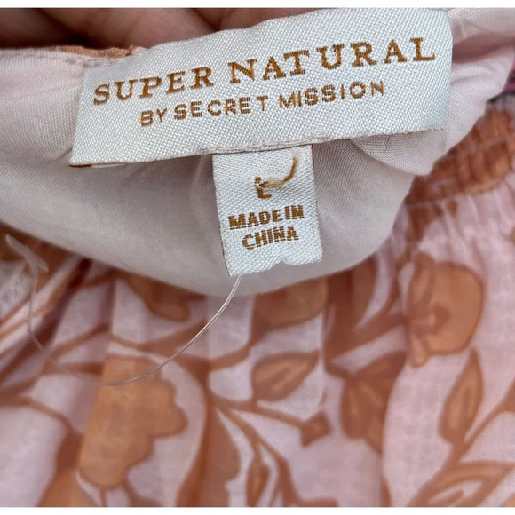 Super Natural Secret Mission Womens Square Neck Boho Midi Dress Pink Floral Sz L - Picture 10 of 10